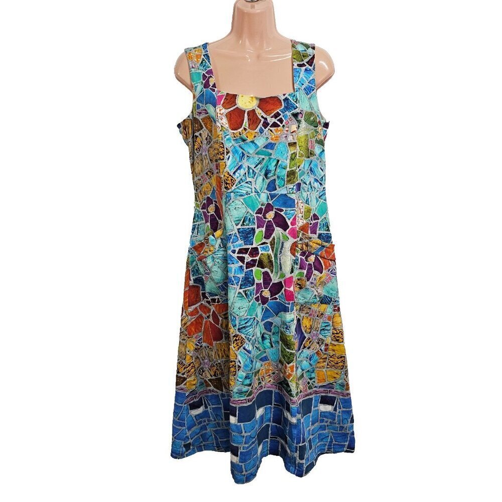 Simply Art by Dolcezza Floral Landscape Abstract Art Midi Dress Women Size L